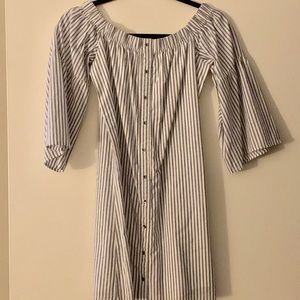 Blue & white striped off the shoulder dress